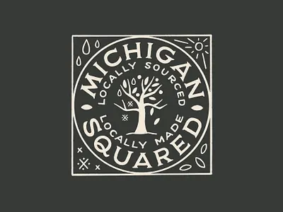 Michigan Squared antique fall food branding hand drawn hand lettering illustration jam lettering logo michigan packaging rain seasons snow square logo squared sun tree typography vintage