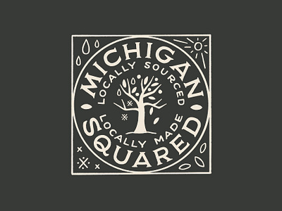 Michigan Squared antique fall food branding hand drawn hand lettering illustration jam lettering logo michigan packaging rain seasons snow square logo squared sun tree typography vintage