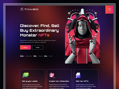 NFT Marketplace Landing Page Exploration agency graphic design landing page metaverse mockup nft nft marketplace themes ui ux ux design web template web ui website