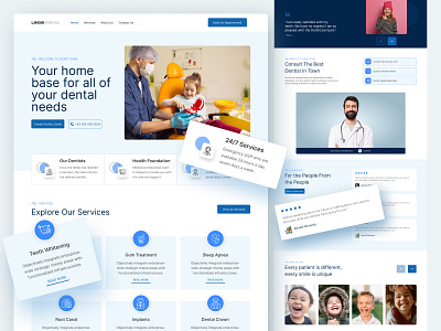 Dental Clinic - Landing Page Design beautiful design blue color scheme clean ui design dental clinic landing page dental clinic website dental clinic website design dental ui design dental website design dentist landing page dentist ui design dentist website design doctors ui design hospital ui design hospital website landing page design medical ui design medical website design modern ui design ui design ui ux design