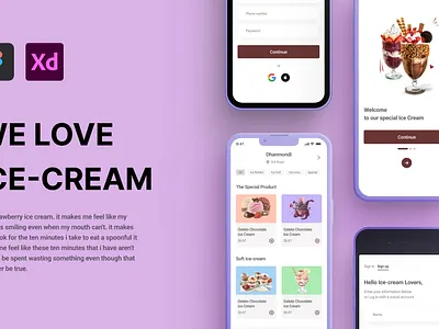 Ice-cream app Design adobe xd app design figma ice cream ice cream app ios iphone app mobile app product design ui uiux user interface ux