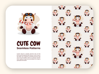 Seamless Pattern Cute Cow Cartoon advertising design branding cartoon cow cow illustration cute cow design garagephic studio graphic design illustration layout logo patterns patterns design typography ui ux vector