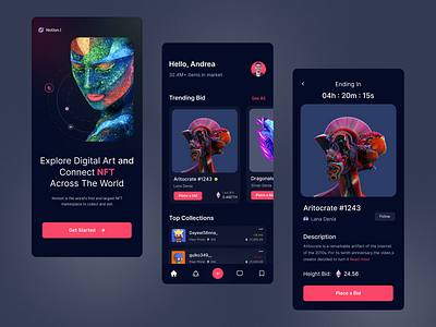 NFT Mobile App UI blockchain crypto dark interface nft nft app nft marketplace platform token trend uidesign uiux