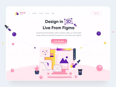 🎱 Teridi – Design Plugin Hero 3d 3d hero 3d web app clean clear colorfull creative hero hero section landing page pastel uiux webiste website