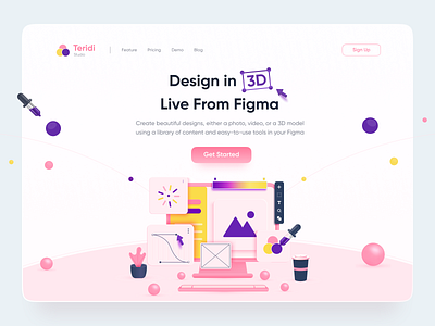 🎱 Teridi – Design Plugin Hero 3d 3d hero 3d web app clean clear colorfull creative hero hero section landing page pastel uiux webiste website