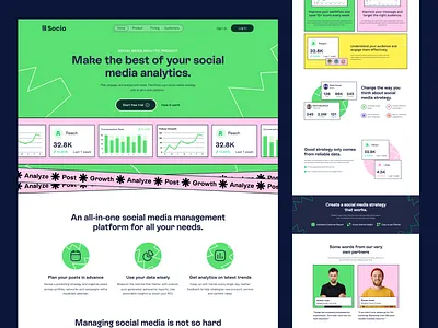 Socio - Social Media Analytic Website Design analytic header landing page management product saas saas landing page schedule social media ui ui ux ui design ux uxdesign web design web header web ui website