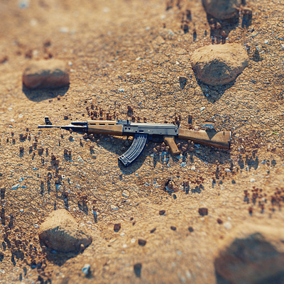 Abandoned AK47 3d ak47 blender cycles desert gun isometric nature orthographic render rock rocks