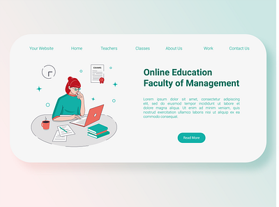 Girl student for online education website landing page design education flat girl graphic design hand drawn illustration landing page logo mockup online education student studies vector website