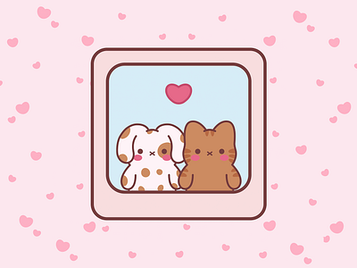 D+C=<3 animals cat character design cute art cute illustration dog flat flat illustration heart illustration love valentines day