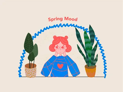 Spring Mood 🌿 girl illustration minimal plants spring
