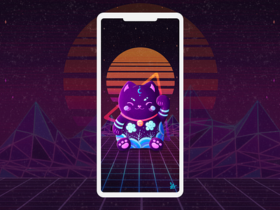 Retro Synthwave Manekineko wallpaper manekineko retro illustration synthwave