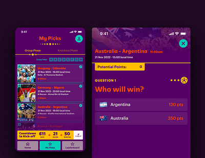 FIFA World Cup Qatar - Predictor Game figma game game design mobile game predictor game soccer soccer game ui ux world cup