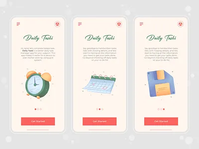 App Onboarding Screens app illustration app mockup app onboarding clean ui colorful concept design daily task daily ui daily ui challange illustration mobile app onboarding screen retro retro app splash screen task management todo list ui vintage app welcome screen