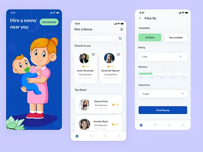 Hire A Nanny mobile design concept babbysitting concept design mobile nanny ui ux