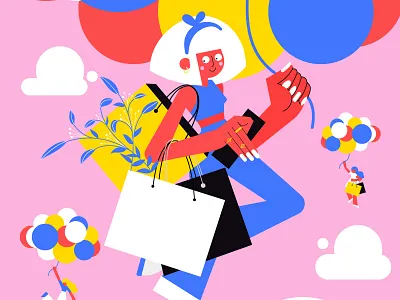 Shopping Fashion Flat Vivid Colors Illustration autumn colours cute cute little girl cycle cycling in autumn fade colours girl illustration kite pale septermber