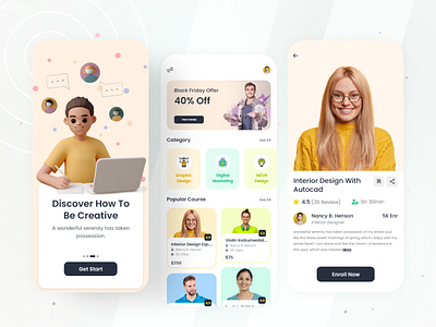 E-Edu App Design android app clean ui colourful ui e learning ebook education education app ios app design ismail hussain learning app lesson mobile app mobile application online course online education student app study app teaching ui design ux design