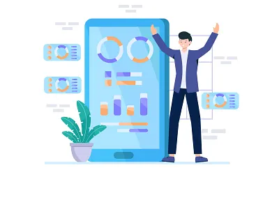 Successful businessman in a suit at a presentation mobile dashboard mobile phone