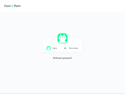 Care & Purr - Pet Grooming Interface - Log In design graphic design green grey illustration infographics ui ux vector