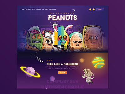 Peanuts NFT Website Design astronaut cartoon cartoon design cartoon space comic peanut comical cool design dizzy funny landingpage nft nft design nft landing page peanut peanuts productdesign space spaceman website