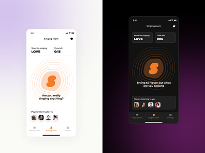 Song Recognition in Online Game "Sing" app ui boardgame branding concept dark mode graphic design light mode shazam ui