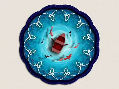 The Pilgrim of the Boat art artwork boat design illustration illustrator nature papercut poem pond