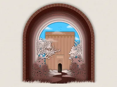 Toghrol Tower art artwork building design historical heritage historical sight history illustration illustrator memory nature papercut silk road tower