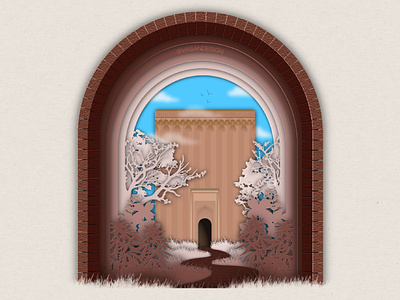 Toghrol Tower art artwork building design historical heritage historical sight history illustration illustrator memory nature papercut silk road tower