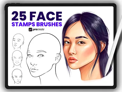 Asian women face stamps for Procreate art asian face branding copic design digital art girlart graphic design illustration logo png procreate procreate brushes procreate bundle procreate face stamp template