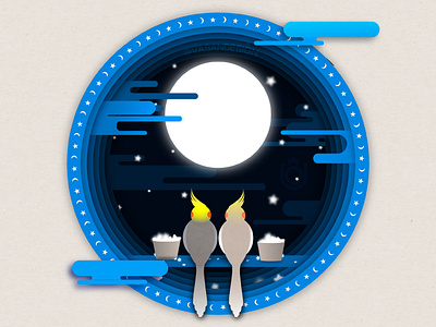 Star Collector art artwork birds cockatiel design illustration illustrator nature papercut star
