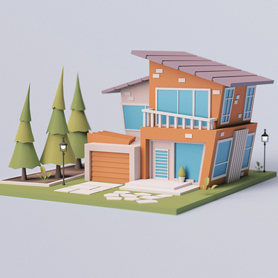 Cartoon Modern House modern house stylized