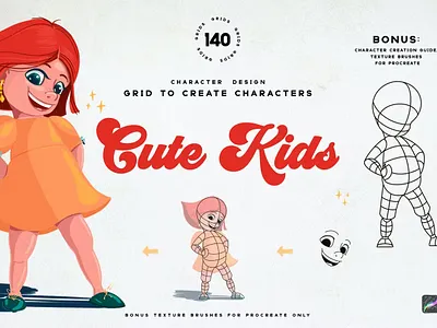 Free Cute Kids Grids for Procreate anatomy baby body cartoon character character design cute face grids hair kids manga paint procreate procreate app procreate brush procreate grid procreate stamp procreate stamps stamps