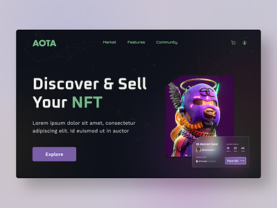 NFT Web Landing Page Hero Section - UI/UX dashboard design design nft design think designinspirations graphic design hero section idea design nft nftdesign nftweb ui uidesign uiux web webdesign weblandingpage