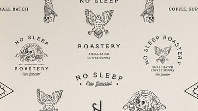 No Sleep Roastery brand identity cafe coffee coffee roaster display font skulls tattoo design traditional vintage