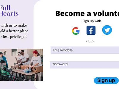 Sign up page for volunteer program app branding design graphic design illustration logo typography ui ux vector