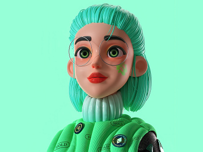 Crypto girl 3d blender charater design graphic design