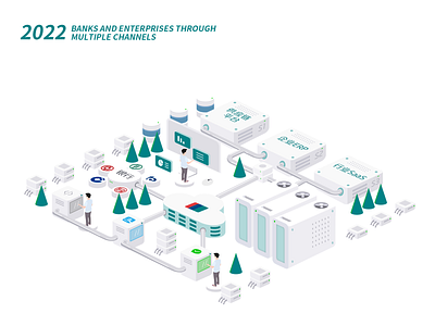 Banks and enterprises through multiple channels design illustration ui