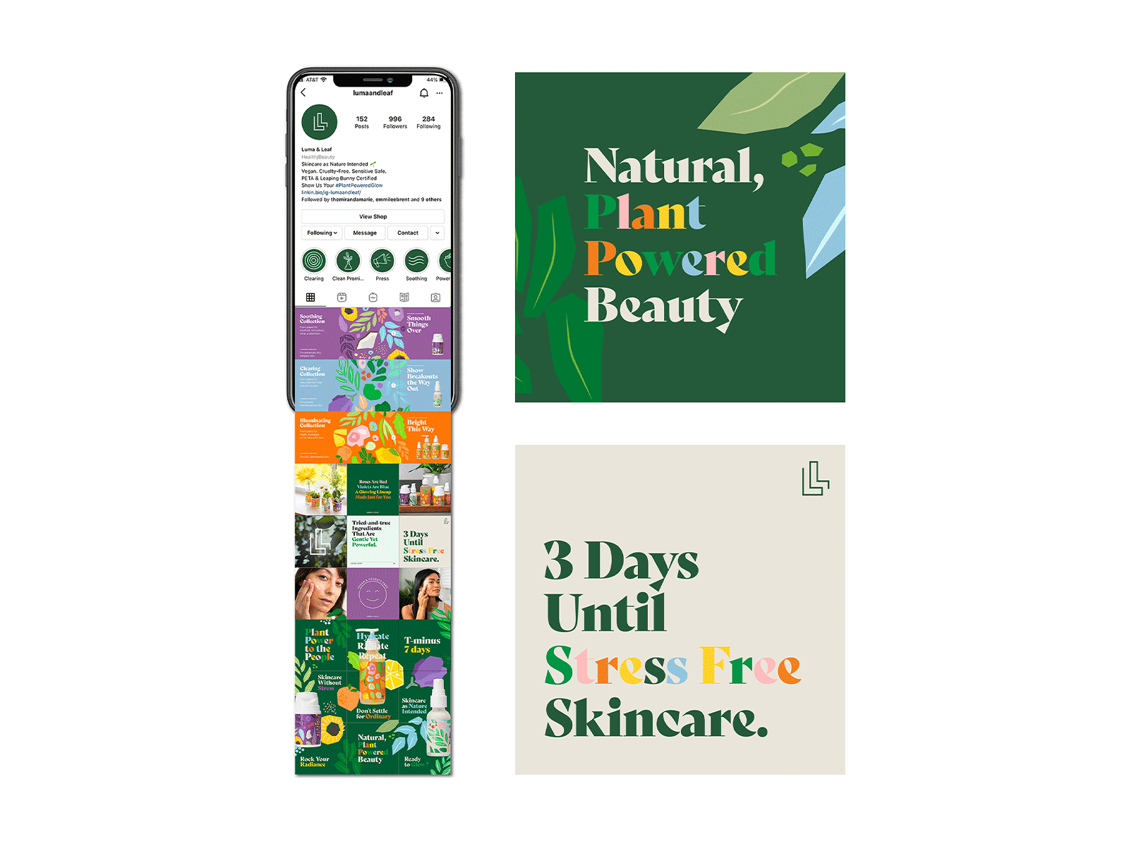 Luma & Leaf – Social Media Graphics branding design feed design gif gifs graphic design instagram instagram feed design instagram post instagram stories skincare skincare brand skincare design social media social media graphics