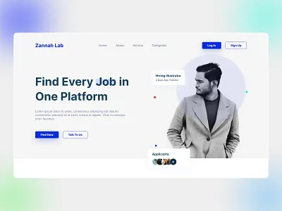 Zannahlab - Job Finder Landing Page Web Header 3d website cv resume digital agency website graphic design hiring platform homepage job board job finder job listing job marketplace job platform landing page product uidesign uiux web design web header webpage website work finder