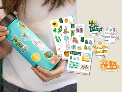 Luma & Leaf – Merch, Stickers, Packaging bottle design brand design brand refresh branding colorful colorful branding design fun stickers graphic design merch merchandise packaging packaging design sticker design sticker merch stickers visual identity
