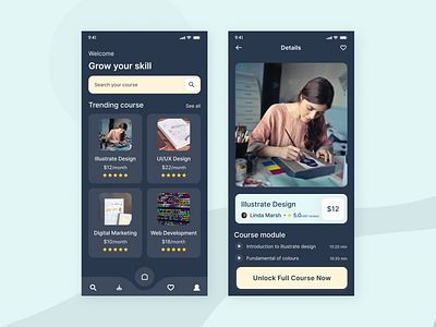 eLearning Skill Development Mobile App UI Design coursera education app education app designer elearning elearning app elearning mobile app ios app designer online education app self learning app skill development app skillshare udemy ui ui app design ui design ui designer