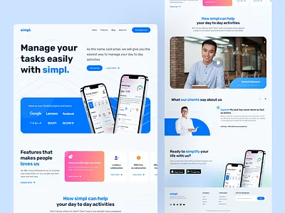 Simpl. - Task Management Landing Page / Website activity clean landing page management minimal mobile app productivity project management saas saas landing page task management task manager team todo ui ui design uiux ux design web design website