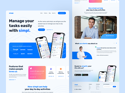 Simpl. - Task Management Landing Page / Website activity clean landing page management minimal mobile app productivity project management saas saas landing page task management task manager team todo ui ui design uiux ux design web design website