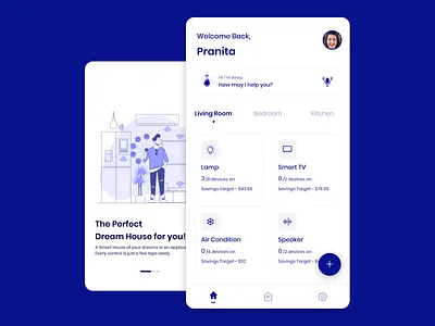 #021 Home Monitoring Dashboard blue cards home house icons onboarding smart smarthome smarthouse walkthrough