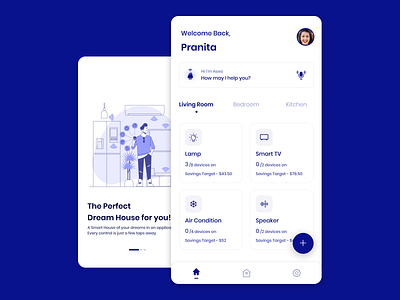 #021 Home Monitoring Dashboard blue cards home house icons onboarding smart smarthome smarthouse walkthrough