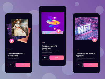 NFT Market App | Onboarding Screen Design bestui clean clean design concept crypto crypto currency dark screen dark ui ethereum graphic design minimal mobile app nft nftart trending ui ui design user experience user interface ux