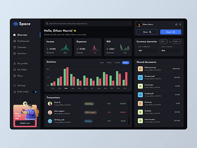 Space finance dashboard 3d analytic animation crypto dark dashboard design finance flat graphic design home layo motion graphics statistic studio ui ux