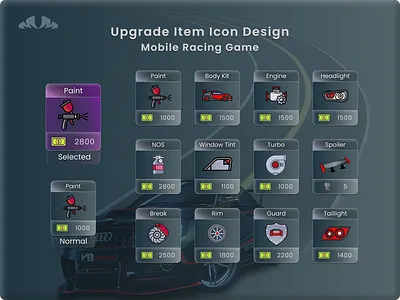 Upgrade Item Icon Designed for Mobile Racing Game app car design game graphic design icon icon game illustration mobile game racing ui ui game uidesign uiux upgrade item icon design