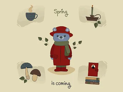 Cozy spring set bear cozy design graphic design set spring vector