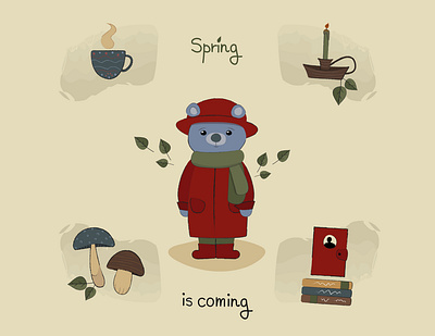 Cozy spring set bear cozy design graphic design set spring vector