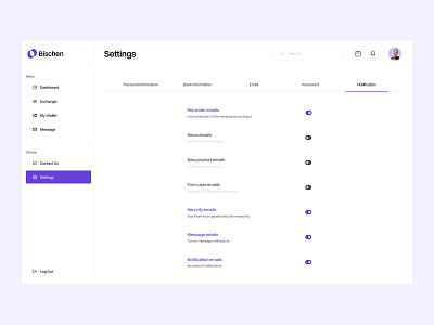 Bischen: Notification Interaction admin panel admin ui bitcoin chart coin crypto dashboard dashboard ui design finance financial graphic design graphs interface notification user user interface design ux uı web